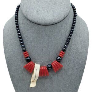 Czech Glass Beaded Necklace Red Black Czechoslovakia Vintage Jewelry